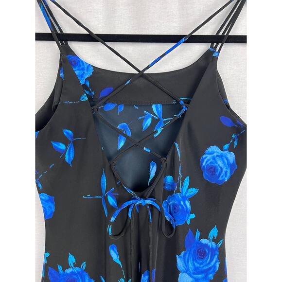 Vintage Fashion Bug Dress Y2K Slip Mini Dark Floral Lace Up Whimsigoth Going Out - Picture 4 of 6